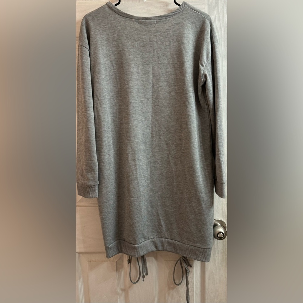 Moral Fiber Distressed Lace Up Gray Sweater Dress Women’s Size Large - Picture 3 of 3
